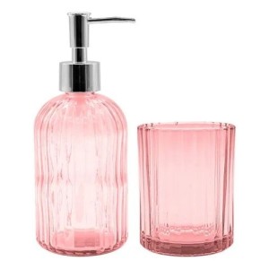 KIT BANHEIRO 2 PECAS VIDRO ROSA 300ML 16821 INGA