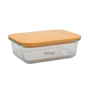 POTE VIDRO RETANGULAR C/ TAMPA BAMBU 635ML 16070 INGA