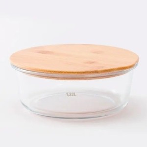POTE VIDRO REDONDO C/ TAMPA BAMBU 1,32L16080 INGA