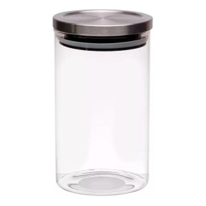 POTE VIDRO C/TAMPA METAL 10X25CM 7016 ONYX