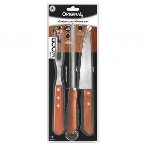 KIT CHURRASCO WOOD 3 PC SL 0456 ORIGINAL LINE