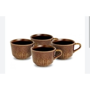 CONJUNTO XICARA CHA RELEVO MARROM 4PCS 49/4 HR PORCELANAS
