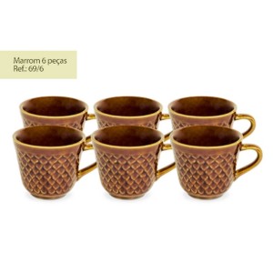 CONJUNTO XICARA CAFE 6PCS MARRON 69/6 HR PORCELANAS