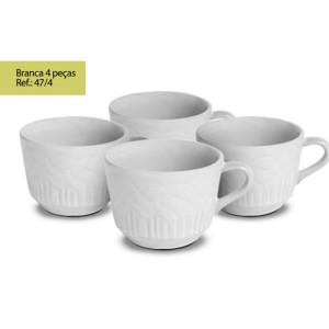 CONJUNTO XICARA CHA BRANCO RELEVO 4PCS 47/4 HR PORCELANAS