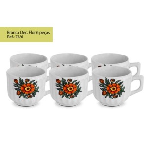 CONJUNTO XICARA CAFE BRANCA C/FLOR 6PCS 76/6 HR PORCELANAS