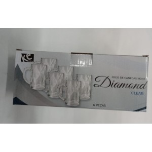 CANECA VIDRO 6 PCS DIMOND 190 ML 88070 KEHOME